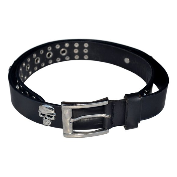 Unlisted Other - Black Leather Belt With Skull And Crossed Bones